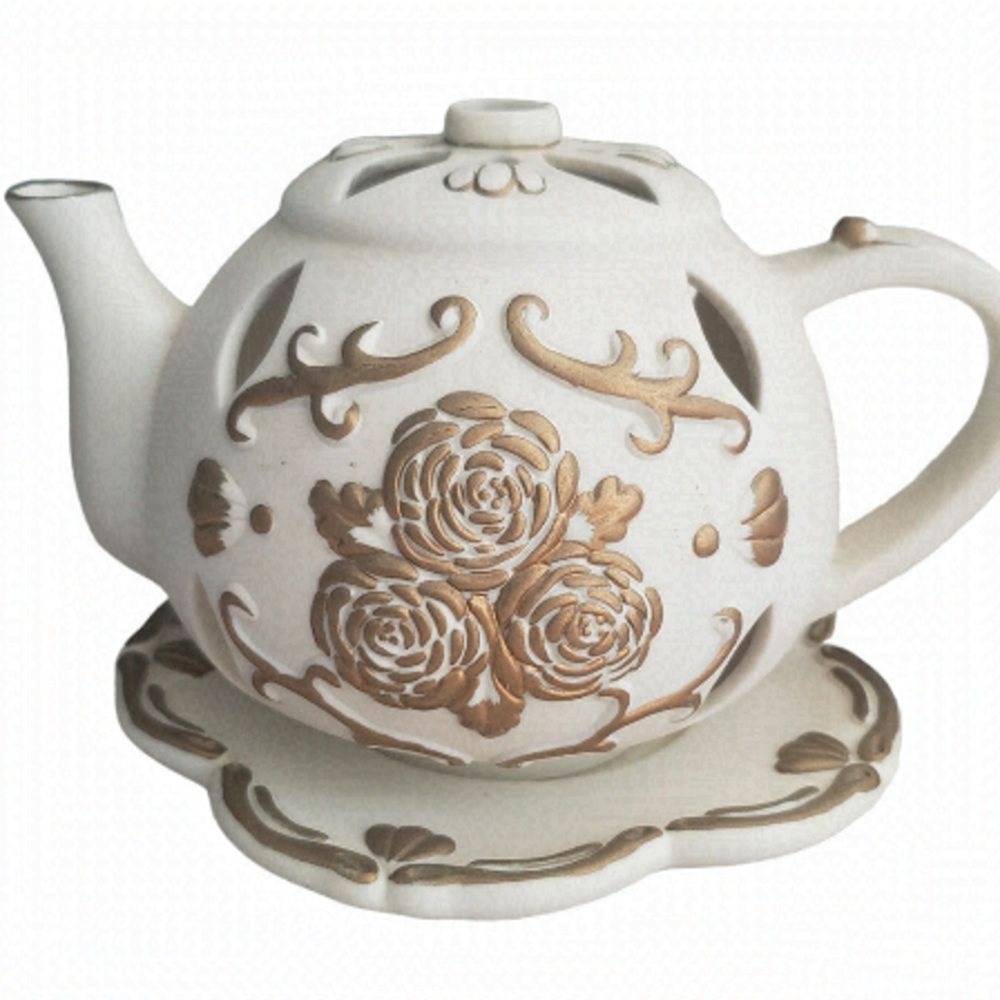 Vintage Partylite White Gold rose teapot  tealight candle holder